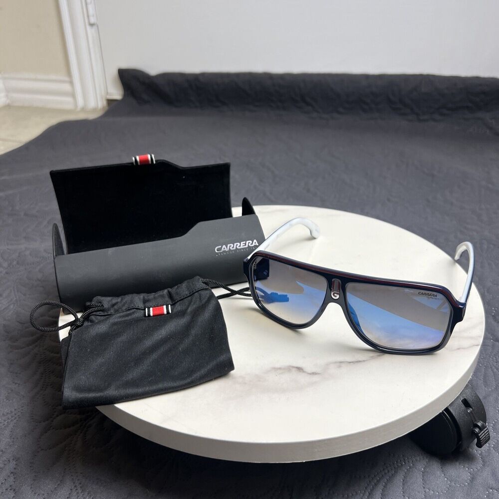 CARRERA SUNGLASSES 1001 BLUE/WHITE/RED TRIM 62MM PLGY 90PS GRADIENT TINT MEN'S